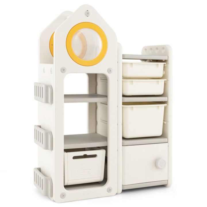 Hivvago Multipurpose Toy Chest and Bookshelf with Mobile Trolley for Bedroom-Gray