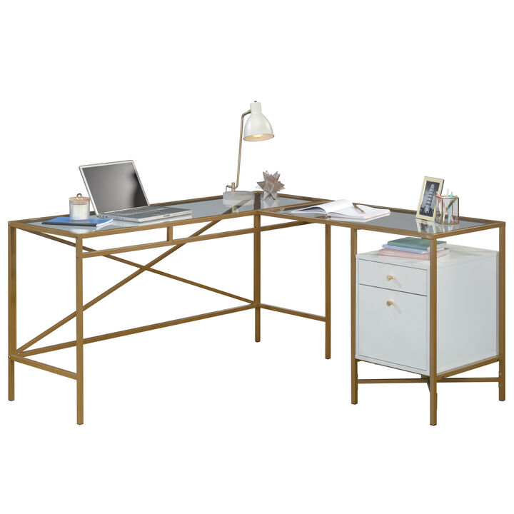 Harper Heights Glass Top L-Shaped Desk