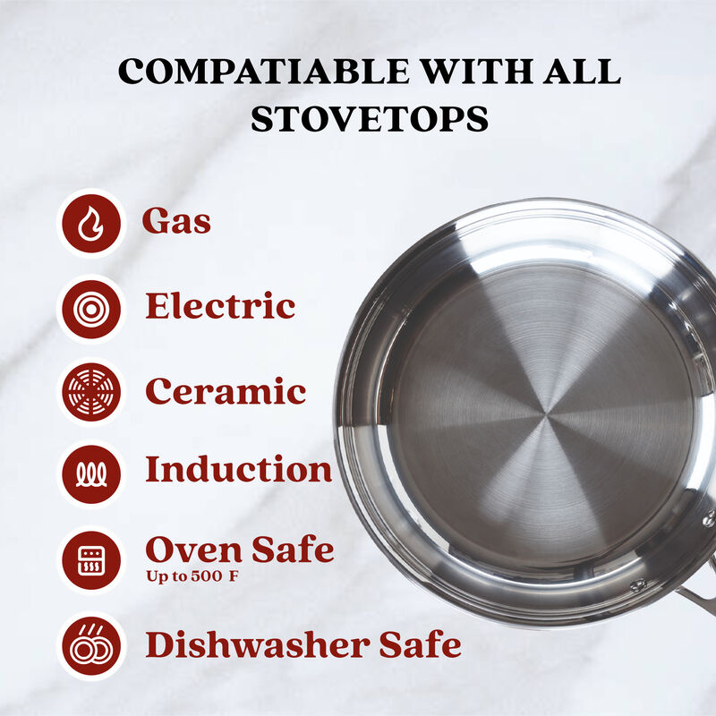 Alva Chef Stainless Steel Frying Pan Skillet - Induction Cookware, Electric Skillet, Non-Toxic Cookware, Stainless Steel Skillet, Dishwasher Safe 11"