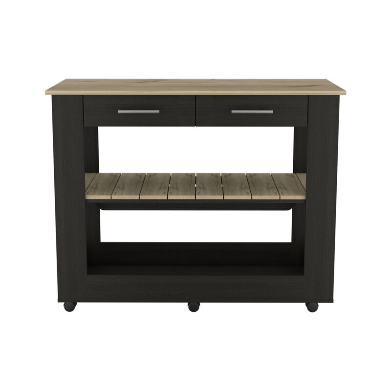 Streamdale Rockaway 2-Drawer 2-Shelf Kitchen Island Black Wengue And Light Oak