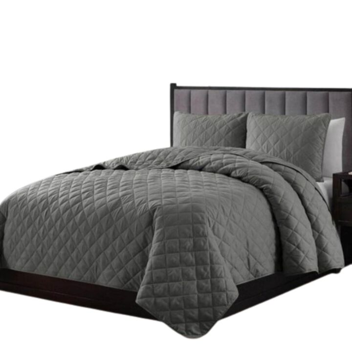 Hivvago Twin/Twin XL 2 Piece Dark Grey Polyester Microfiber Diamond Quilt Set