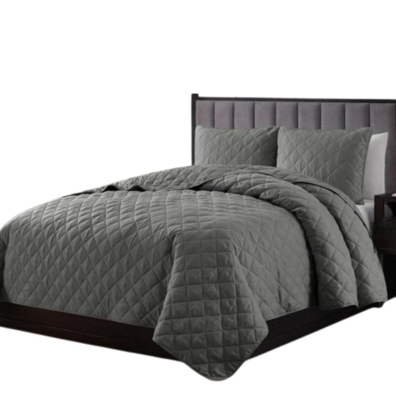 Hivvago Twin/Twin XL 2 Piece Dark Grey Polyester Microfiber Diamond Quilt Set