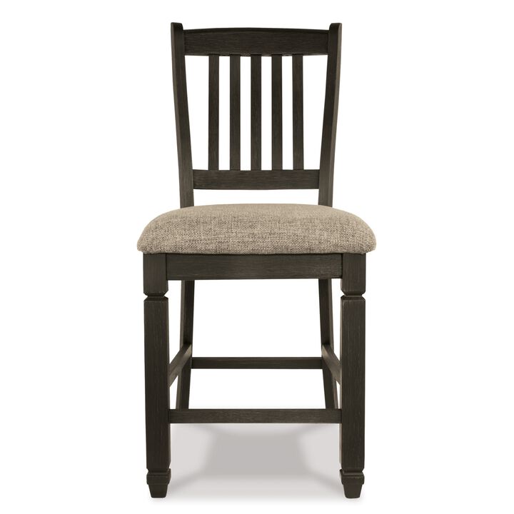 Trekk Counter Height Chair Set of 2, Slatted Back, Black Polyester - Benzara