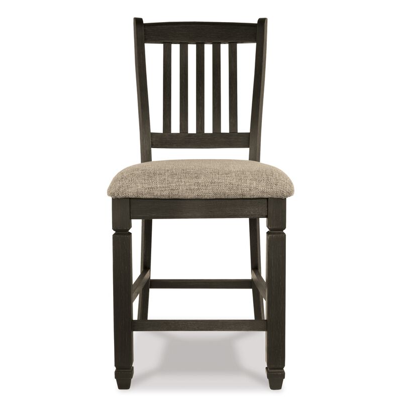 Trekk Counter Height Chair Set of 2, Slatted Back, Black Polyester - Benzara