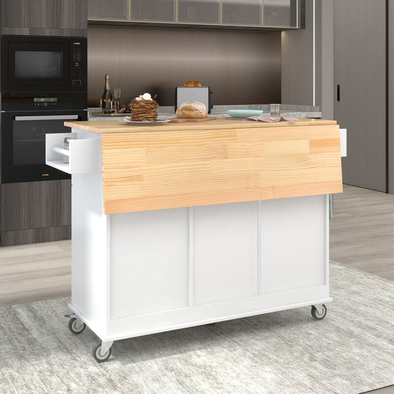 Streamdale Mobile Kitchen Island, Solid Wood Top, Locking Wheels