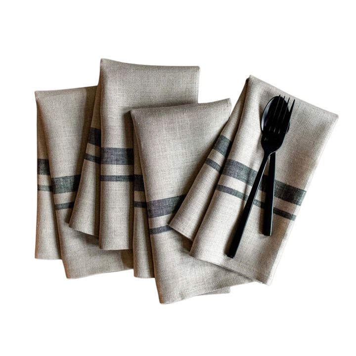 Solino Home 100% Pure Linen Cloth Napkins 20 x 20 Inch Set of 4 | French Stripe Dinner Napkins