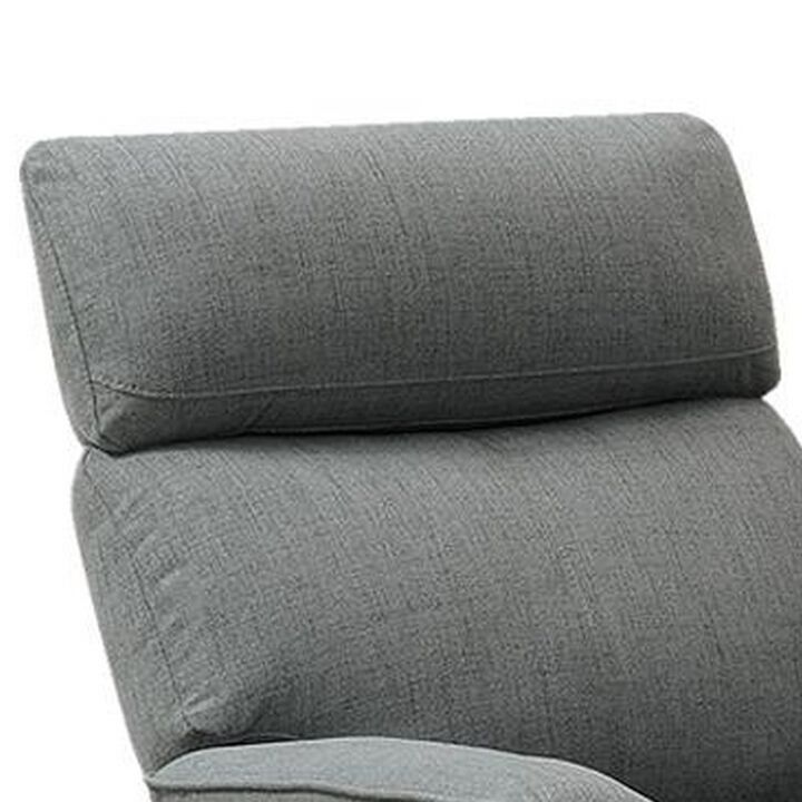 Fery 35 Inch Manual Recliner Chair, Gray Burlap, Cushioned Seat, Solid Wood - Benzara