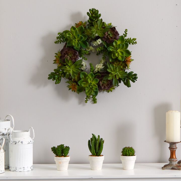 Nearly Natural 20-in Succulent Wreath