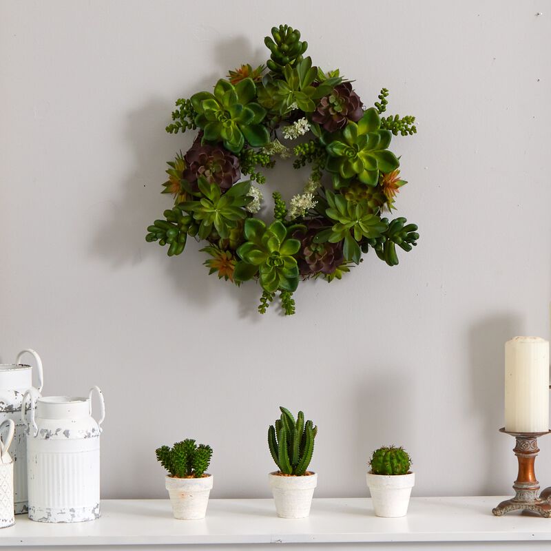 Nearly Natural 20-in Succulent Wreath