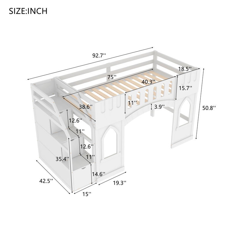 Merax Loft Bed with Storage Staircase and Window