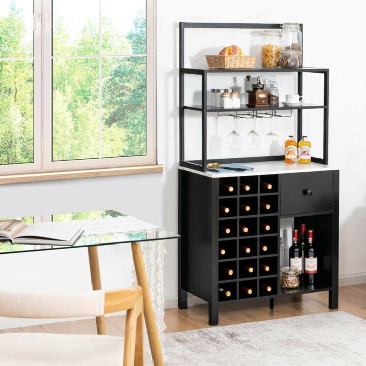 Hivvago Kitchen Bakers Rack Freestanding Wine Rack Table with Glass Holder and Drawer