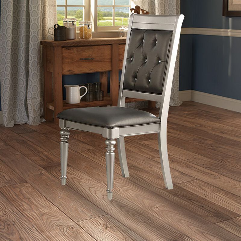 Rubber Wood Dining Chair With Diamond Tufted Back, Set Of 2,Gray-Benzara