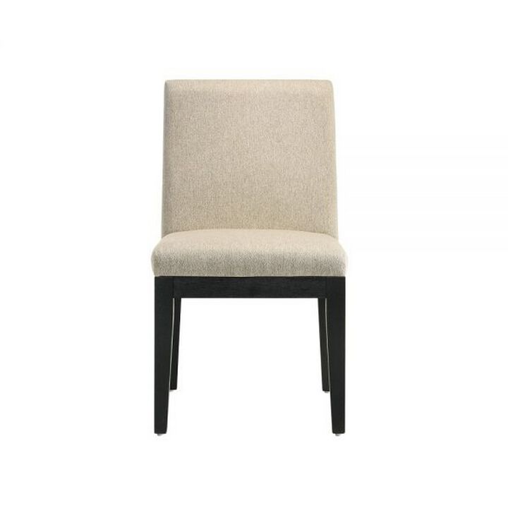 Fin 23 Inch Dining Chair, Set of 2, Fabric Upholstery, Beige and Black - Benzara