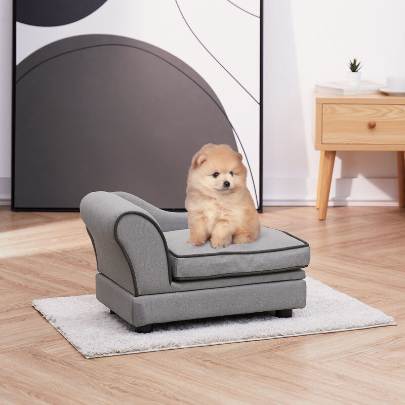 Teamson Pets Ivan Linen Pet Sofa with Storage & Washable Cover, Light Grey
