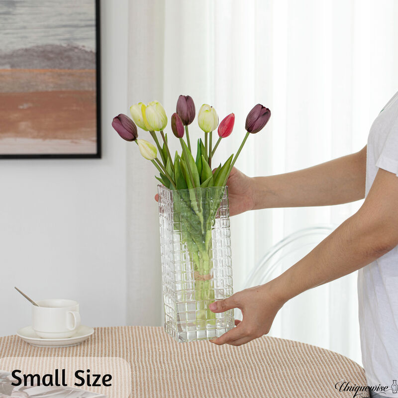Set of 2 Square Frosted Clear Glass Vase
