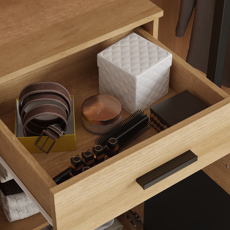 FUFU&GAGA Wardrobe with Storage Cabinet, Adjustable Shelves & Drawers, Modern Farmhouse Closet for Bedroom, Entryway, Home, (35.4" W x 34.1" H x 17.7" D), Rustic Oak & Black