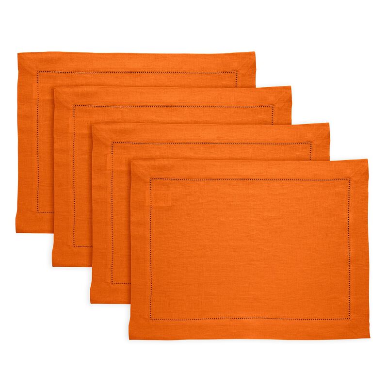 Solino Home 100% Pure Linen Placemats Set of 4, 14 x 19 Inch| Sonoma Hemstitch