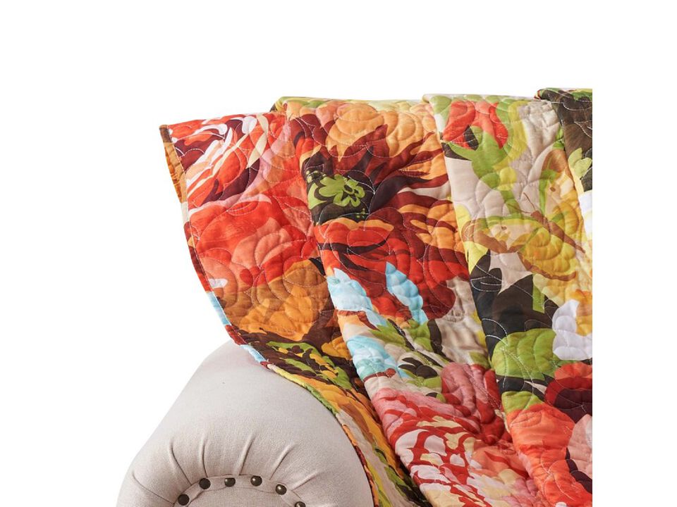 Dahl 50 x 60 Quilted Floral Throw Blanket with Polyester Fill, Multicolor - Benzara