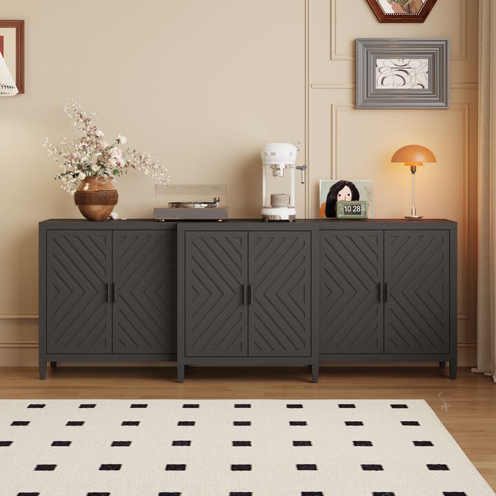 FUFU&GAGA Modern Black Sideboard – 6 Doors, Spacious Storage Cabinet, P2-Grade MDF Buffet & Console Table (94.5" W x 15.7" D x 35.4" H), Matte Black