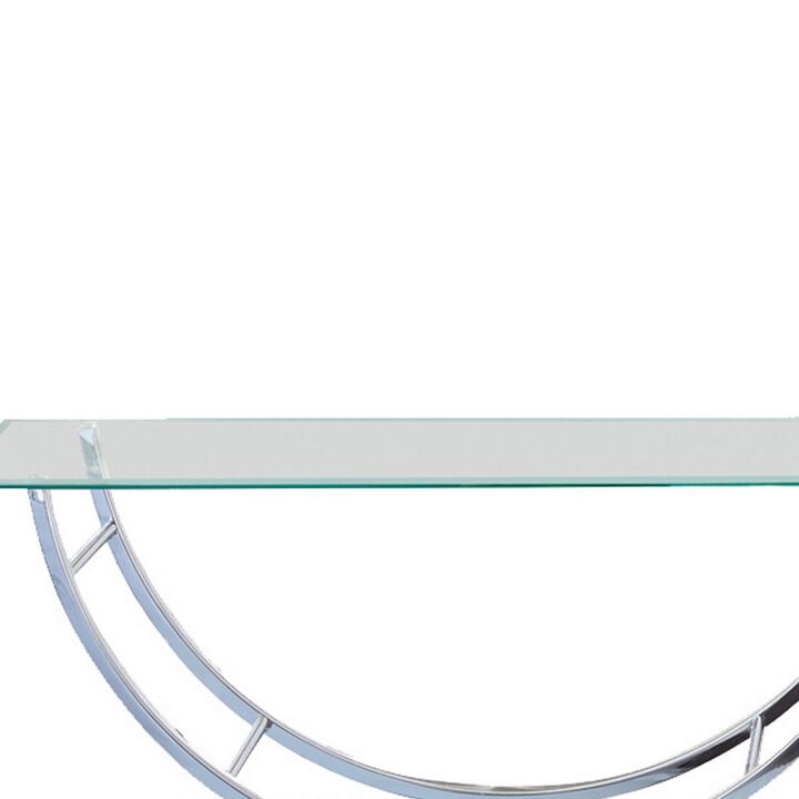Tempered Glass Top Coffee Table with U Shape Metal Frame, Chrome and Clear-Benzara