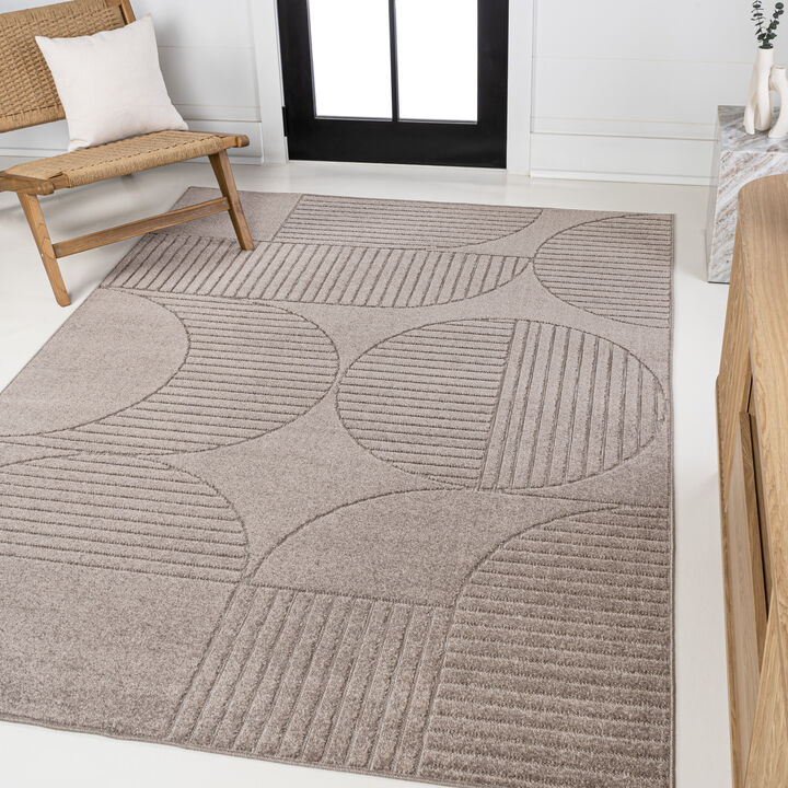 Nordby High-Low Geometric Arch Scandi Striped Indoor/Outdoor Area Rug