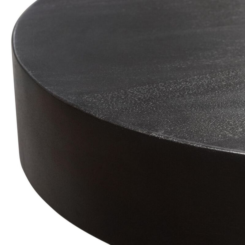 16 Inch Modern End Table, Thick Sturdy Surface, Tripod Legs, Black Wood - Benzara