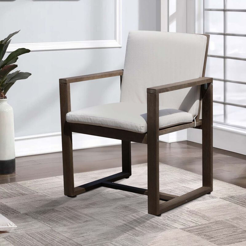Neji 24 Inch Dining Chair, Burnt Brown Eucalyptus Wood Frame, Thick Cushion-Benzara