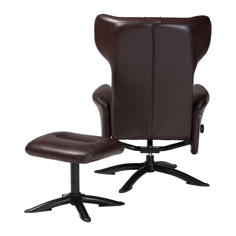 Baxton Studio Elwood Modern Black Faux Leather 2 Piece Lounge Chair and Footrest Set