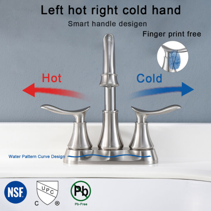 Modern Bathroom Faucet, 2-Handle Vanity Sink Faucet with Drain & Water Supply Hoses