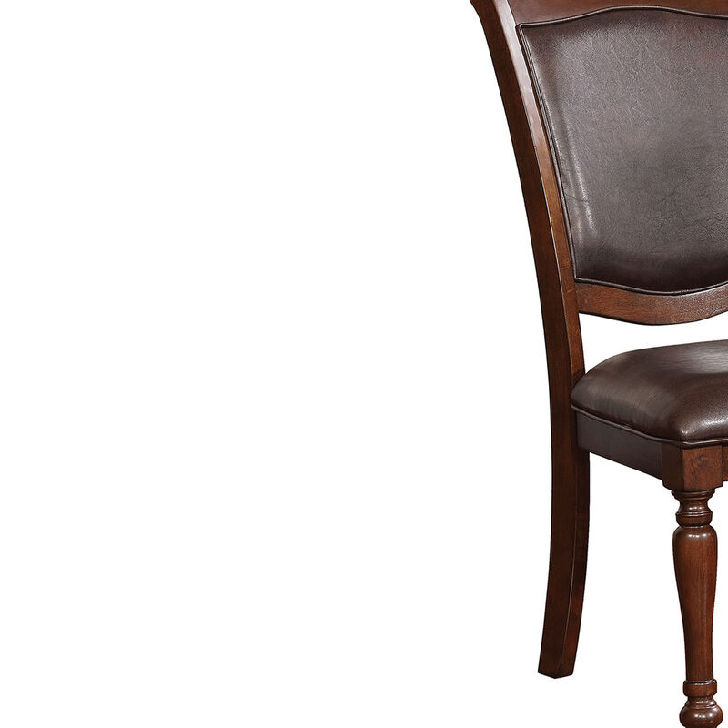 Wooden Side Chair with Leatherette Cushioned Seating, Brown, Set of 2-Benzara