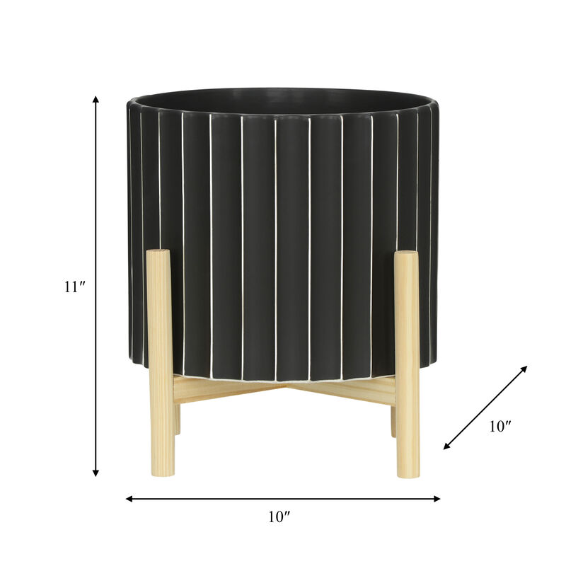 12" Cer Fluted Plntr W/ Stand