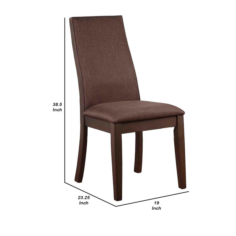 Upholstered Wooden Dining Side Chair, Brown , Set of 2-Benzara