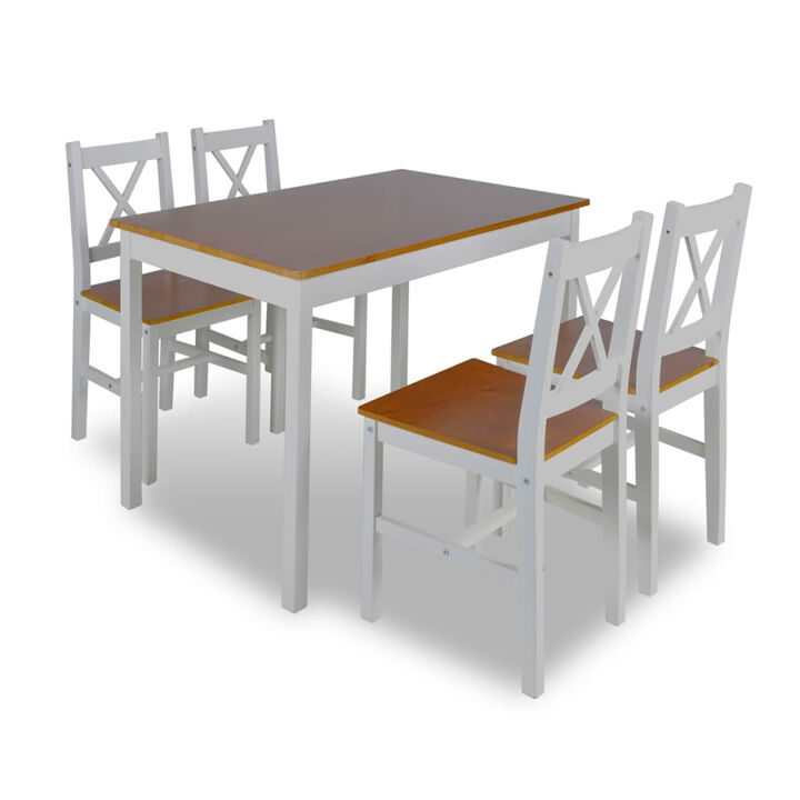 5pc Dining Table Set, 43 Inch Rectangular, 4 Chairs, Brown White Wood - Benzara