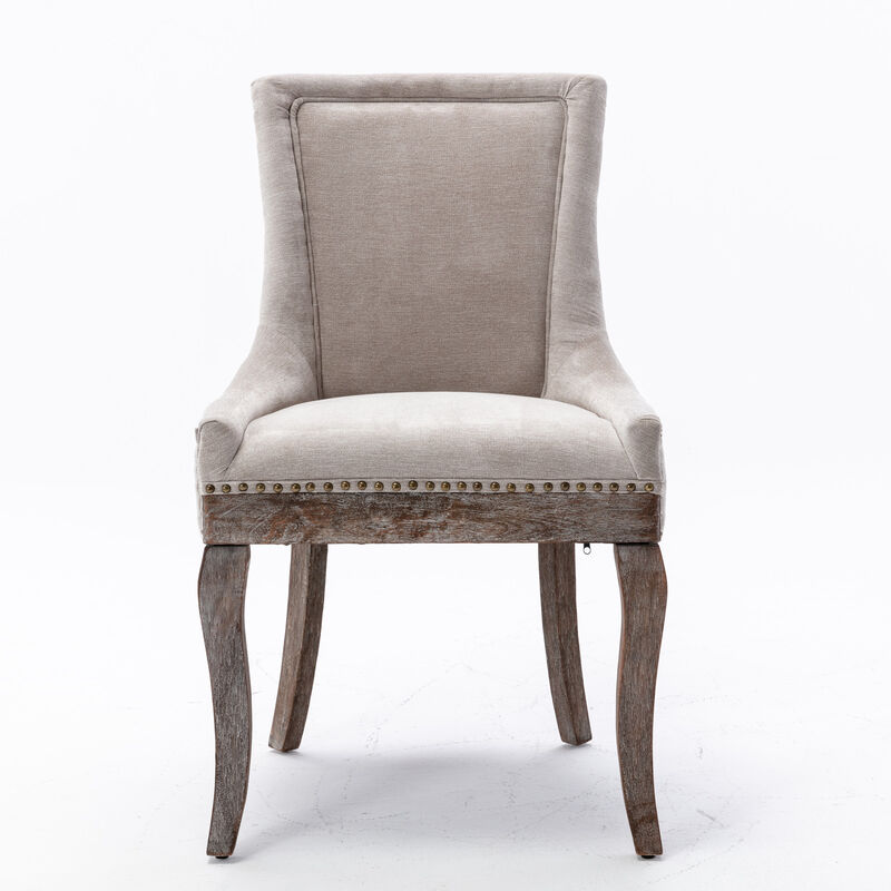 Set of 2 Upholstered Side Dining Chairs, Thick Fabric, Solid Wood Legs, Nailhead Trim