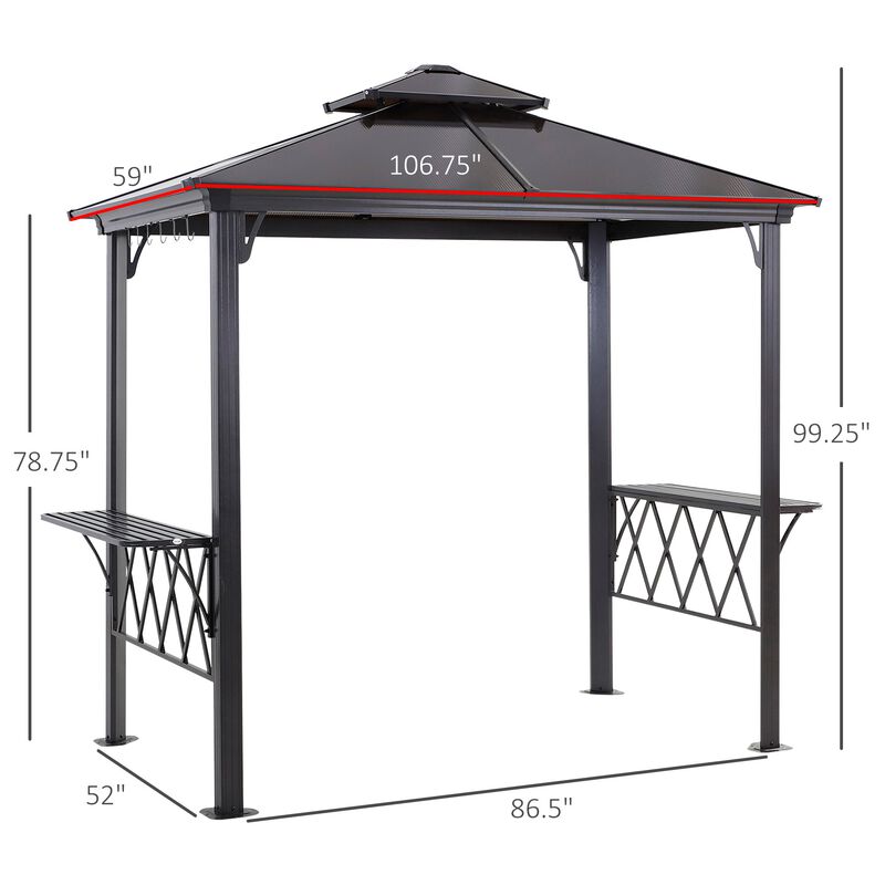 Black Coffee BBQ Haven: 8.3ft Patio Canopy Gazebo with Utensil Hooks