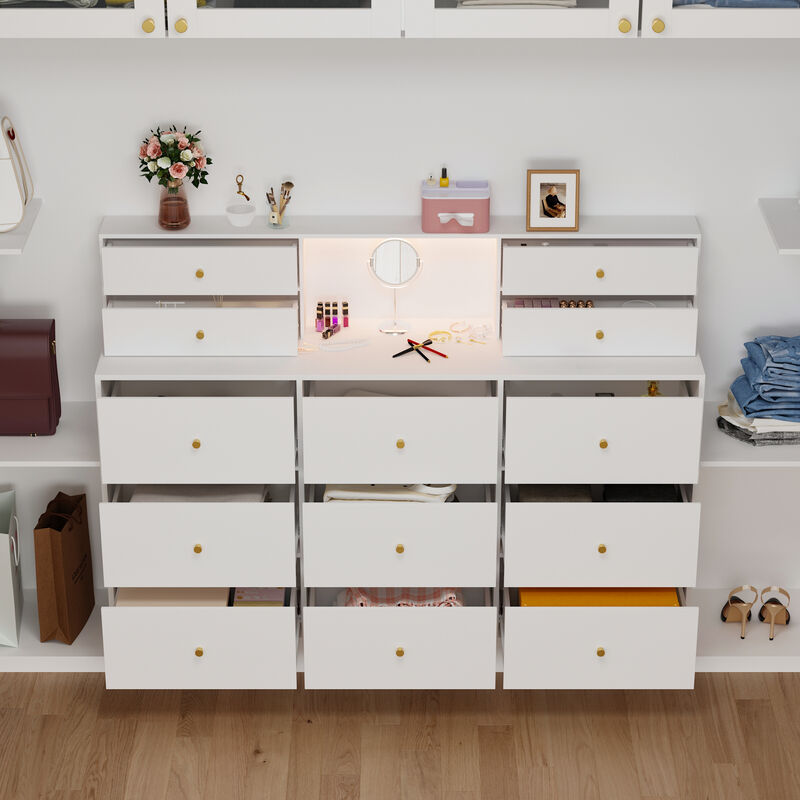 13-Drawer Dresser With Adjustable Lights And White Finish
