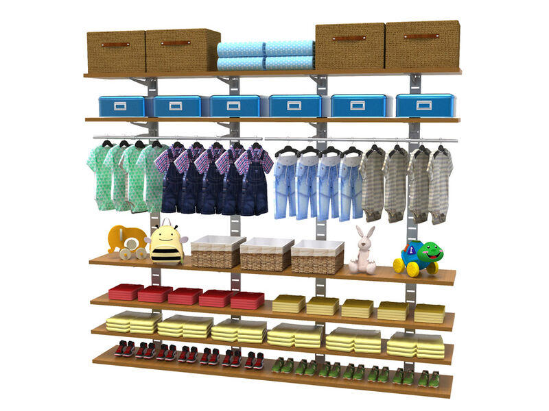 Stylish Kids Closet Unit 91" High with 8 Shelves 48" Length 14" - 16" Width + 3 Hanging Rails 48" Length | 5 Sections- Shelves Sold Separately