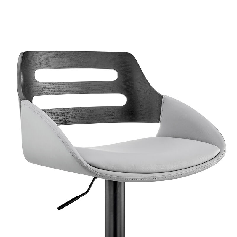 Faux Leather Adjustable Swivel Bar Stool, Black and Gray-Benzara