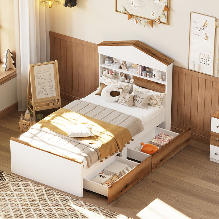 Merax House-Shaped Platform Bed with Storage Shelf