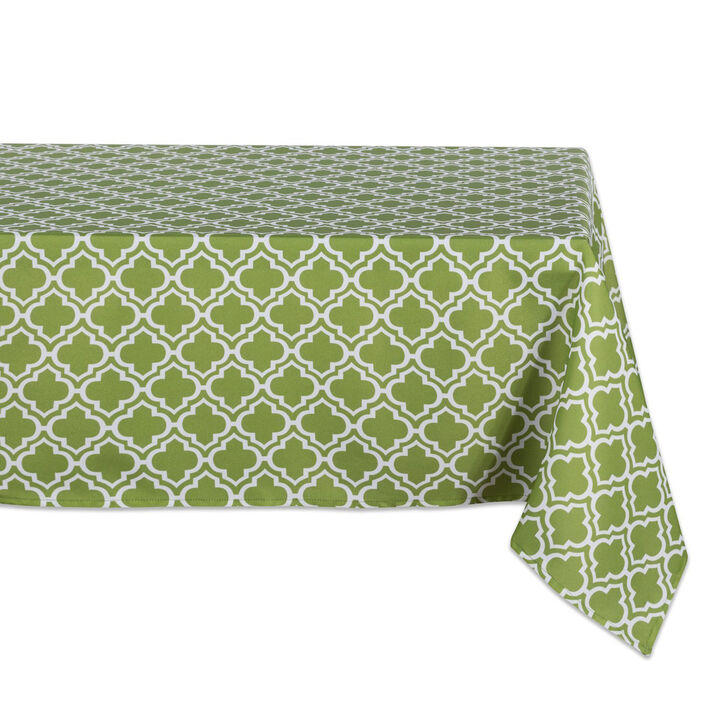 84" Green and White Lattice Outdoor Rectangular Tablecloth