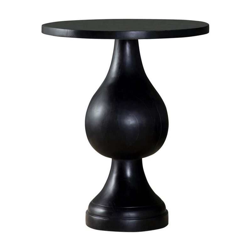 Niko 24 Inch Artisan Round Accent Table, Smooth Pedestal Design, Black Wood - Benzara