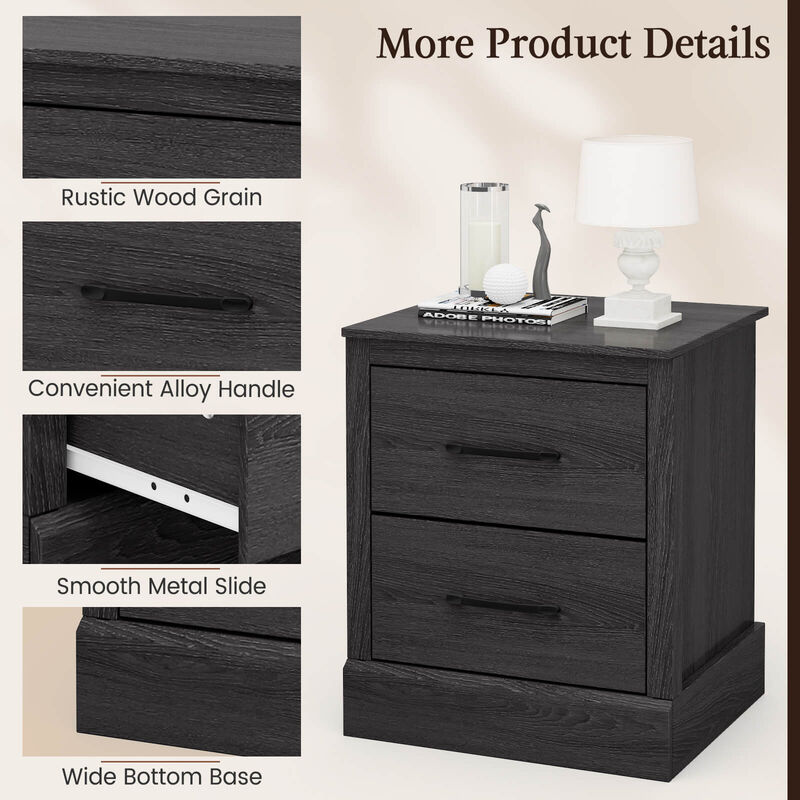 Wood Compact Floor Nightstand with Storage Drawers