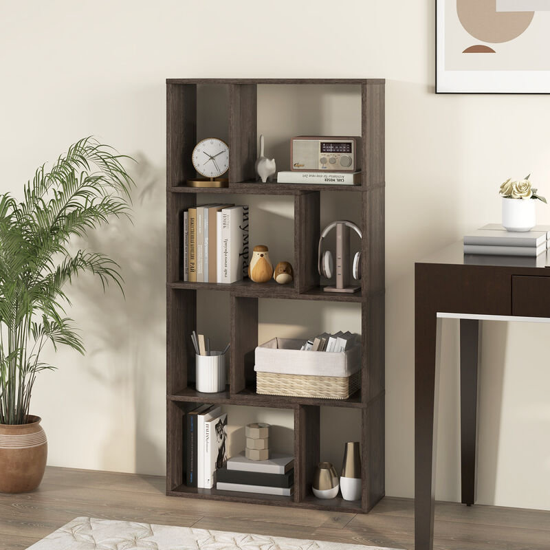 4-Tier Geometric Bookshelf with 8 Cubes for Living Room Bedroom