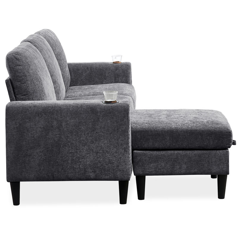 Merax Modern Design Chenille 3 Seat L-Shape Sectional Sofa with Storage Chaise