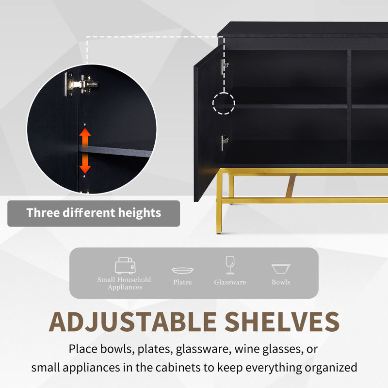 Minimalist Luxury Cabinet Two Door Sideboard With Gold Metal Legs For Living Room, Dining Room