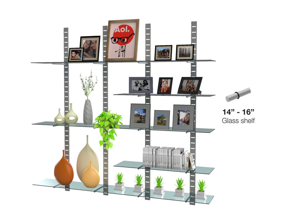 Trendy  Living Room Shelving System 91" High with 8 Glass Shelves 48" Length 14"-16" Width | 3 Sections- Shelves Sold Separately