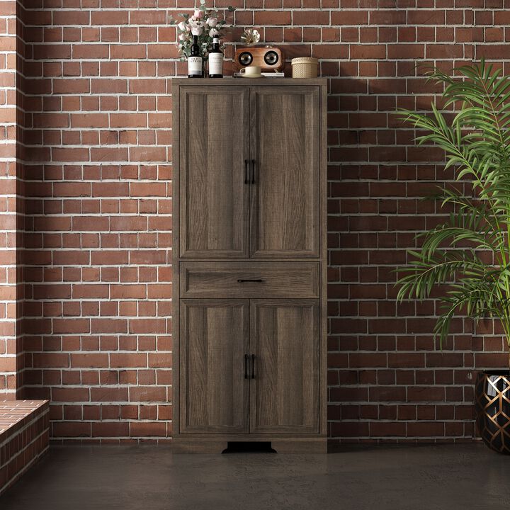 FUFU&GAGA Modern Light Wood Bookshelf Cabinet – 4 Doors & 1 Drawer, Sturdy P2-Grade MDF Storage Cabinet (31.5" W x 15.7" D x 78.7" H), Light Wood