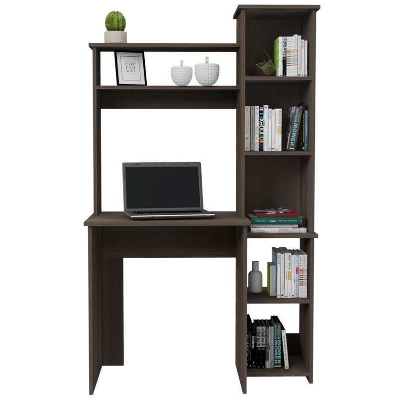 DEPOT E-SHOP Aramis Desk, Five Shelves, Two Superior Shelves, Smokey Oak