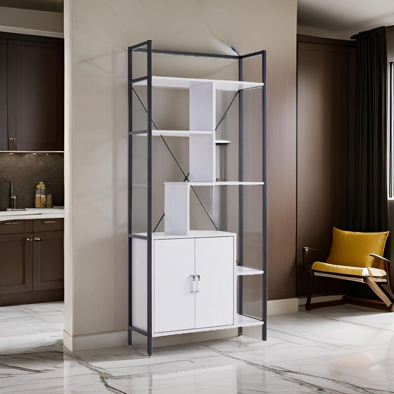 Viola 71 Inch Modern Display Cabinet with 7 Shelves, Metal Frame, White - Benzara