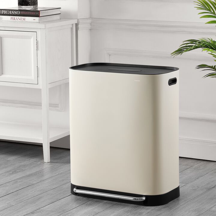 Beni Kitchen Trash/Recycling Double-Bucket Step-Open Trash Can with Liners